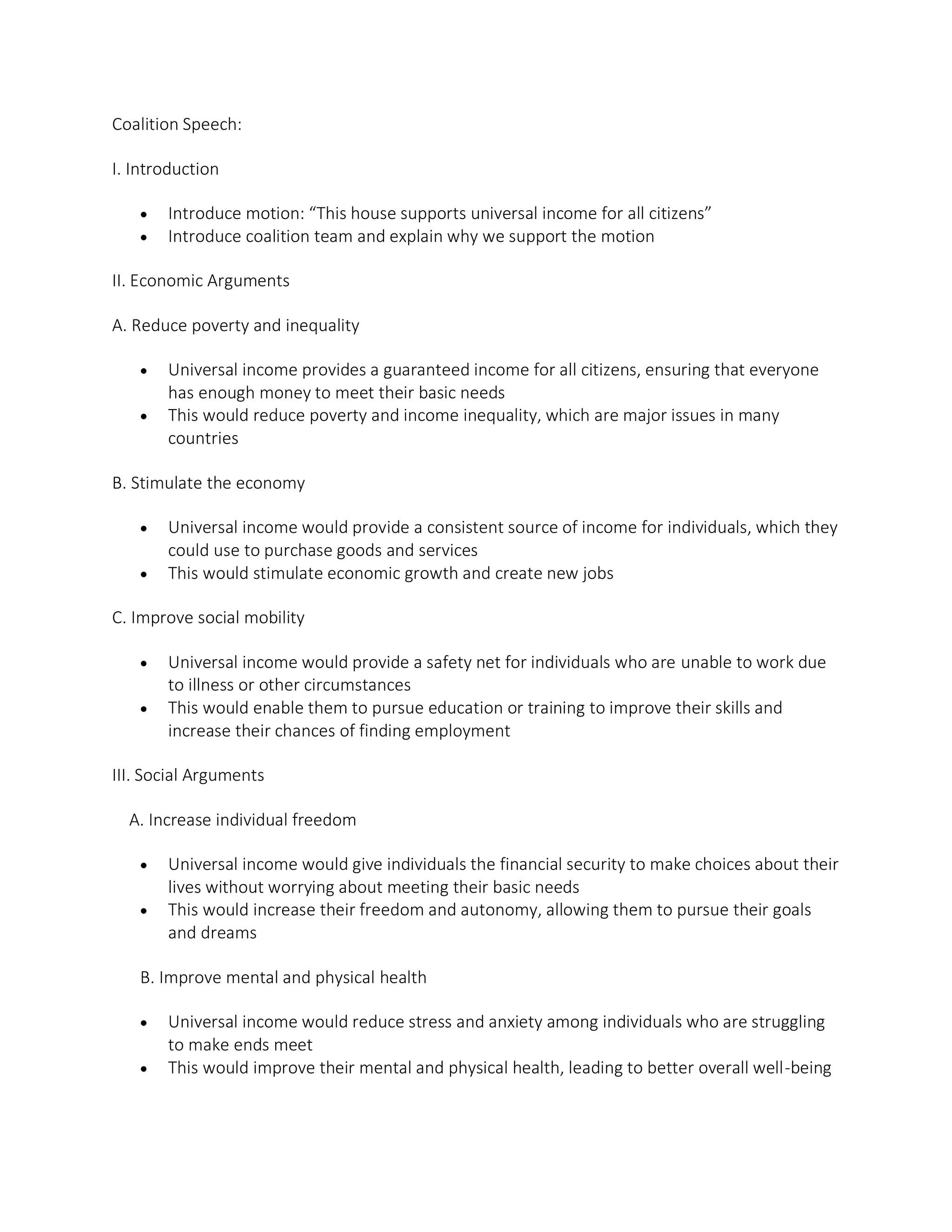 ChatGPT hierarchical table of contents for the universal income debate