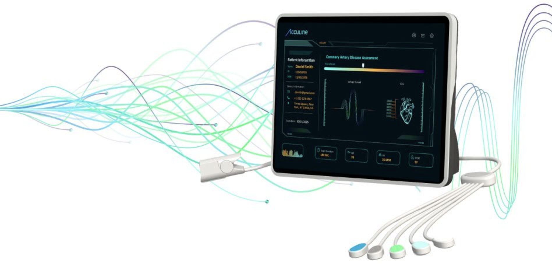 AccuLine's CORA offers a new approach to cardiac health assessment, by analyzing three vital signs - heart's electrical 
